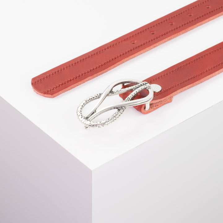 Ledergürtel 3cm mit Schnalle Havanna silber matt rot Reißverschluss