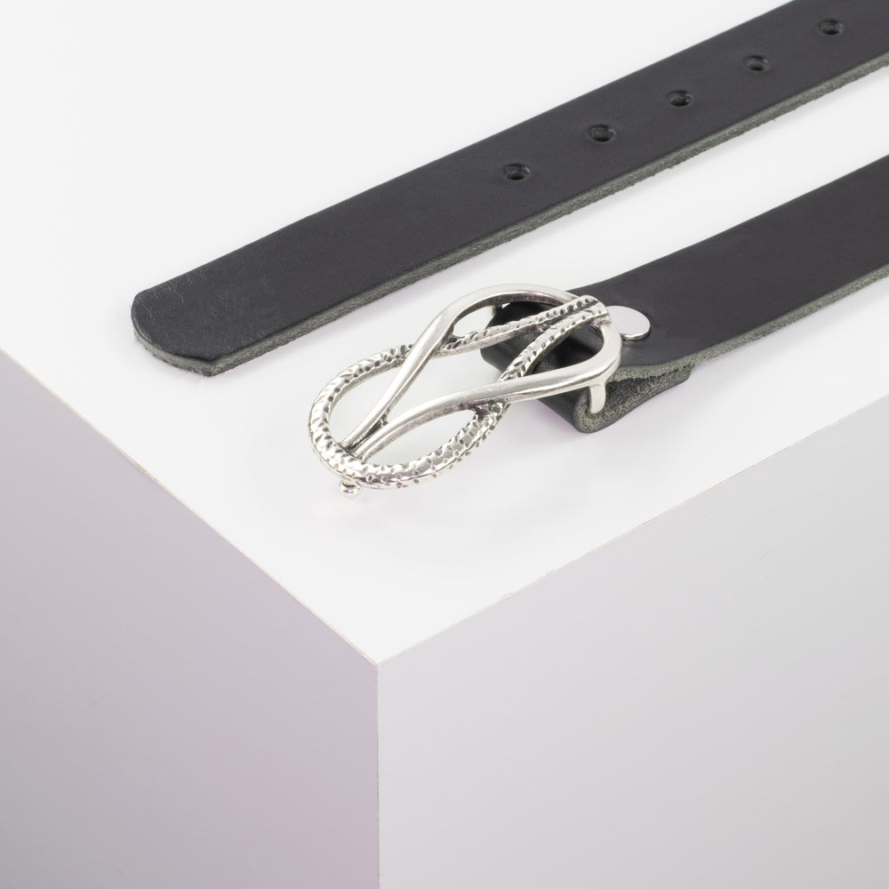 Ledergürtel 3cm mit Schnalle Havanna silber matt schwarz ohne Muster