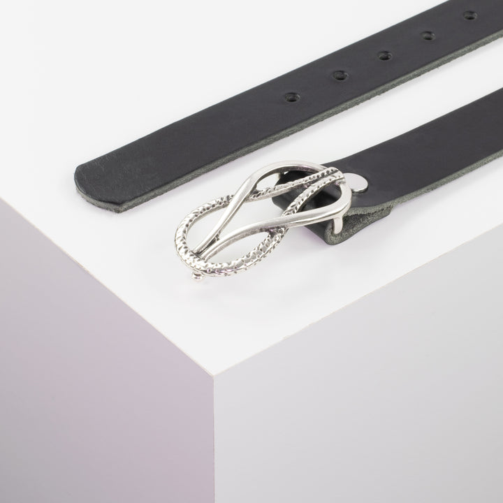 Ledergürtel 3cm mit Schnalle Havanna silber matt schwarz ohne Muster
