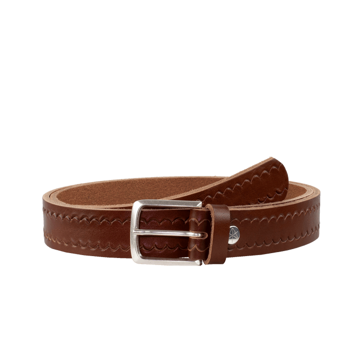 Ledergürtel 3cm mit Schnalle Perth silber cognac kleine Welle
