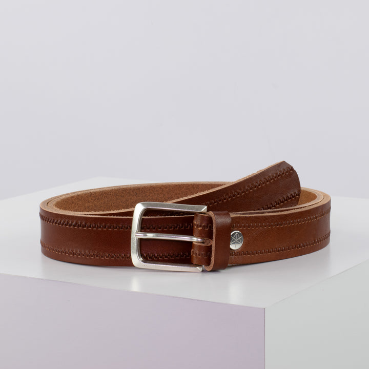 Ledergürtel 3cm mit Schnalle Perth silber cognac Reißverschluss