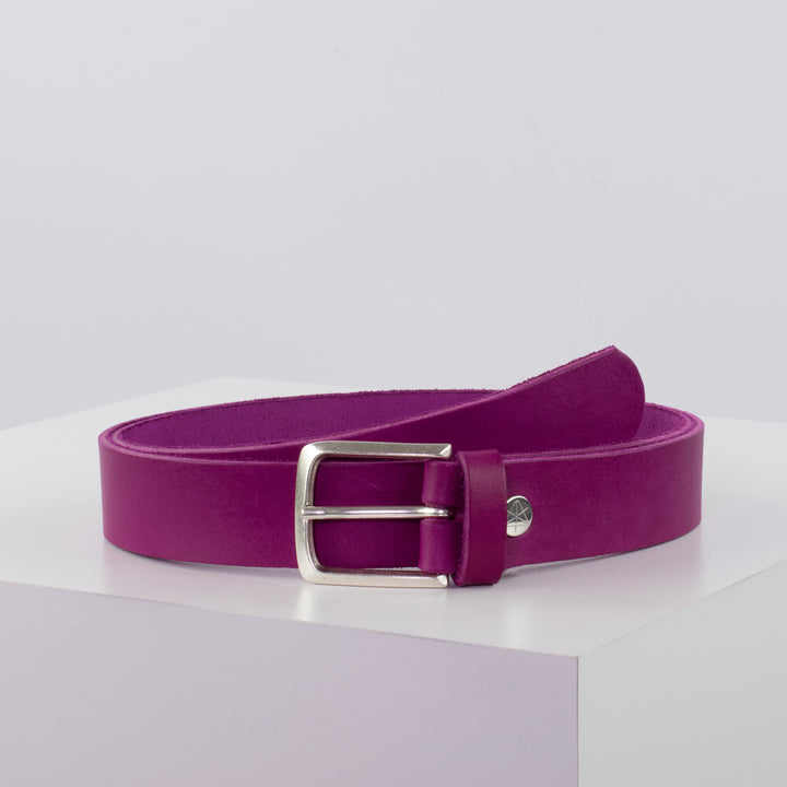Ledergürtel 3cm mit Schnalle Perth silber pink ohne Muster