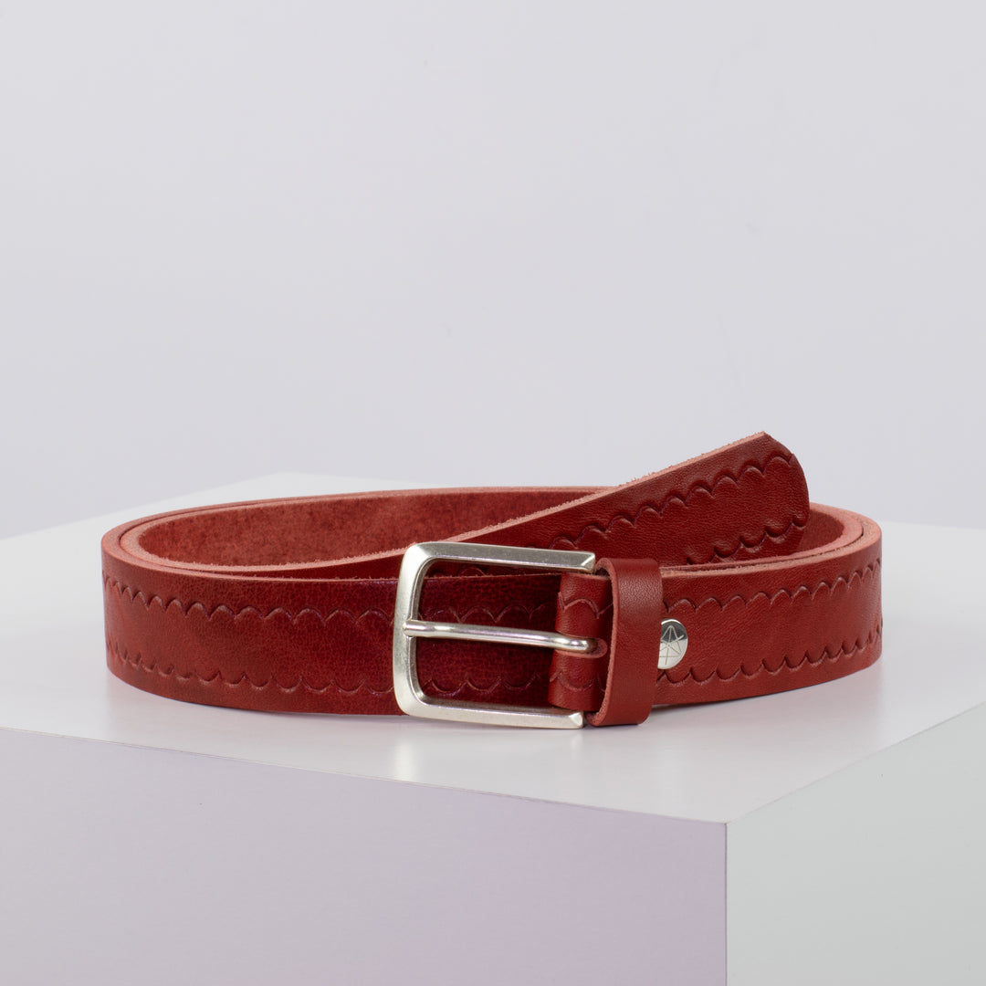 Ledergürtel 3cm mit Schnalle Perth silber rot kleine Welle