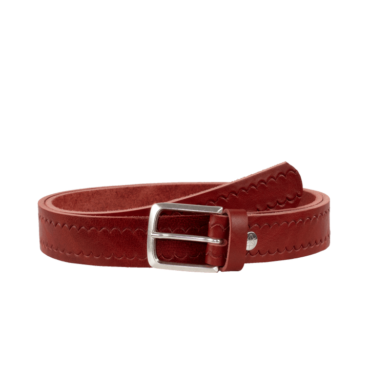 Ledergürtel 3cm mit Schnalle Perth silber rot kleine Welle