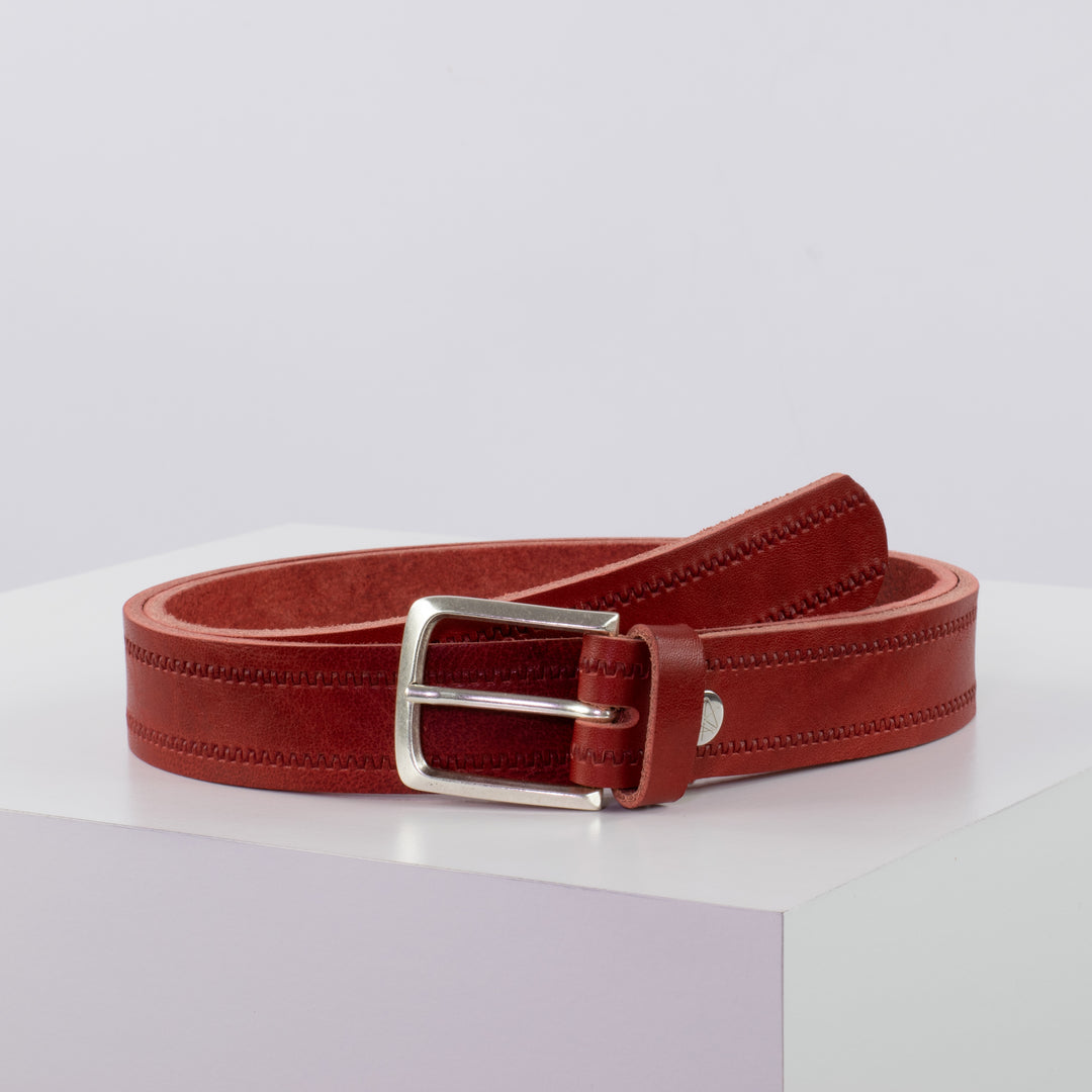 Ledergürtel 3cm mit Schnalle Perth silber rot Reißverschluss
