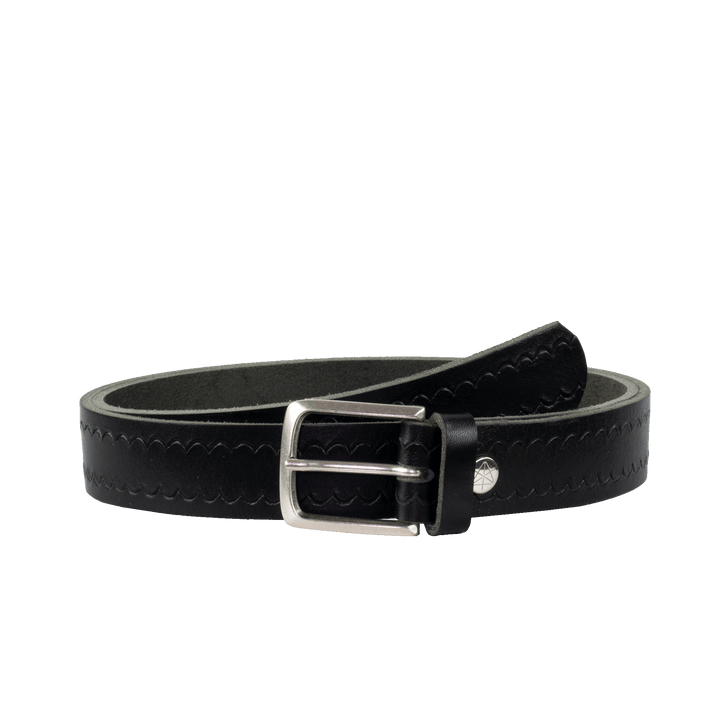 Ledergürtel 3cm mit Schnalle Perth silber schwarz kleine Welle