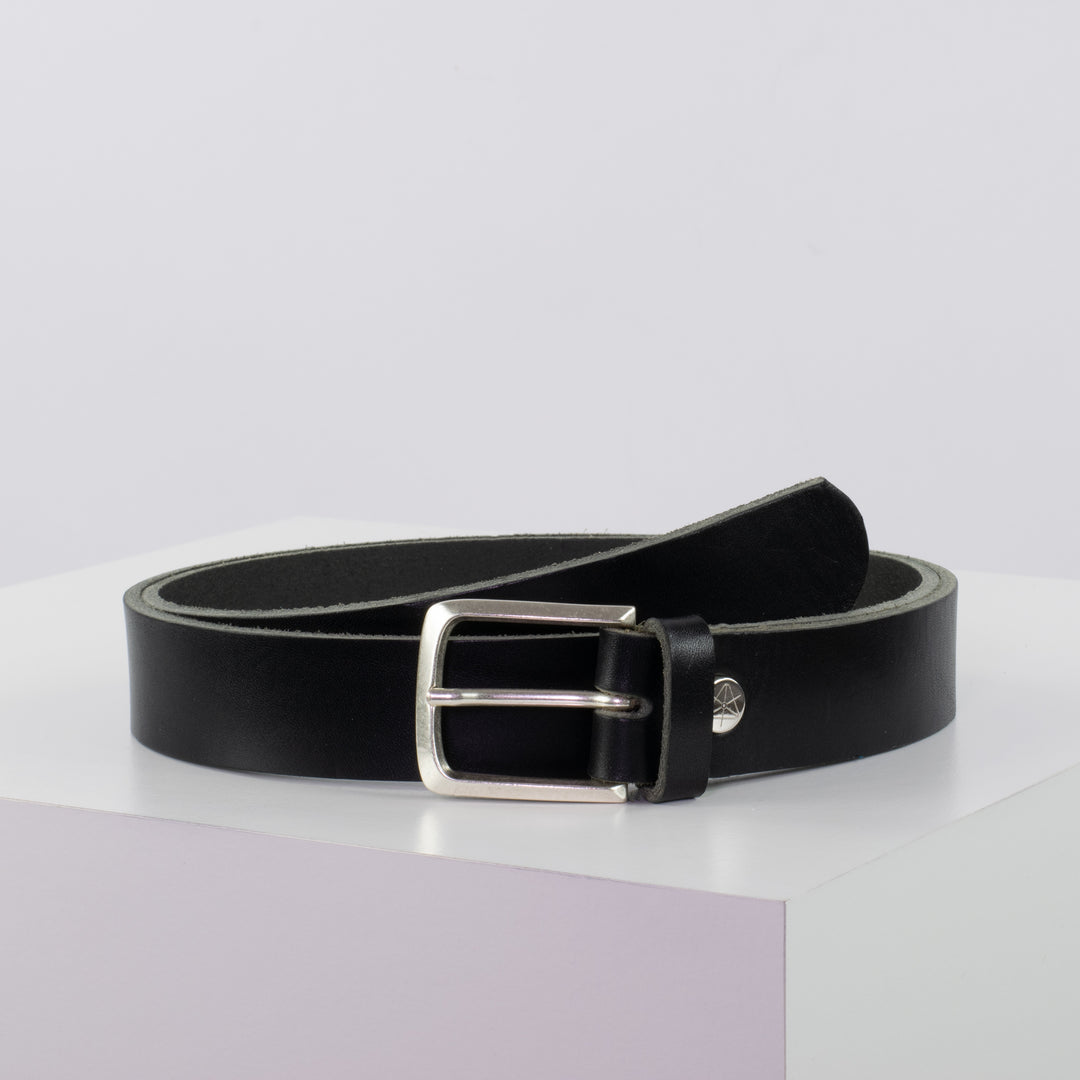 Ledergürtel 3cm mit Schnalle Perth silber schwarz ohne Muster