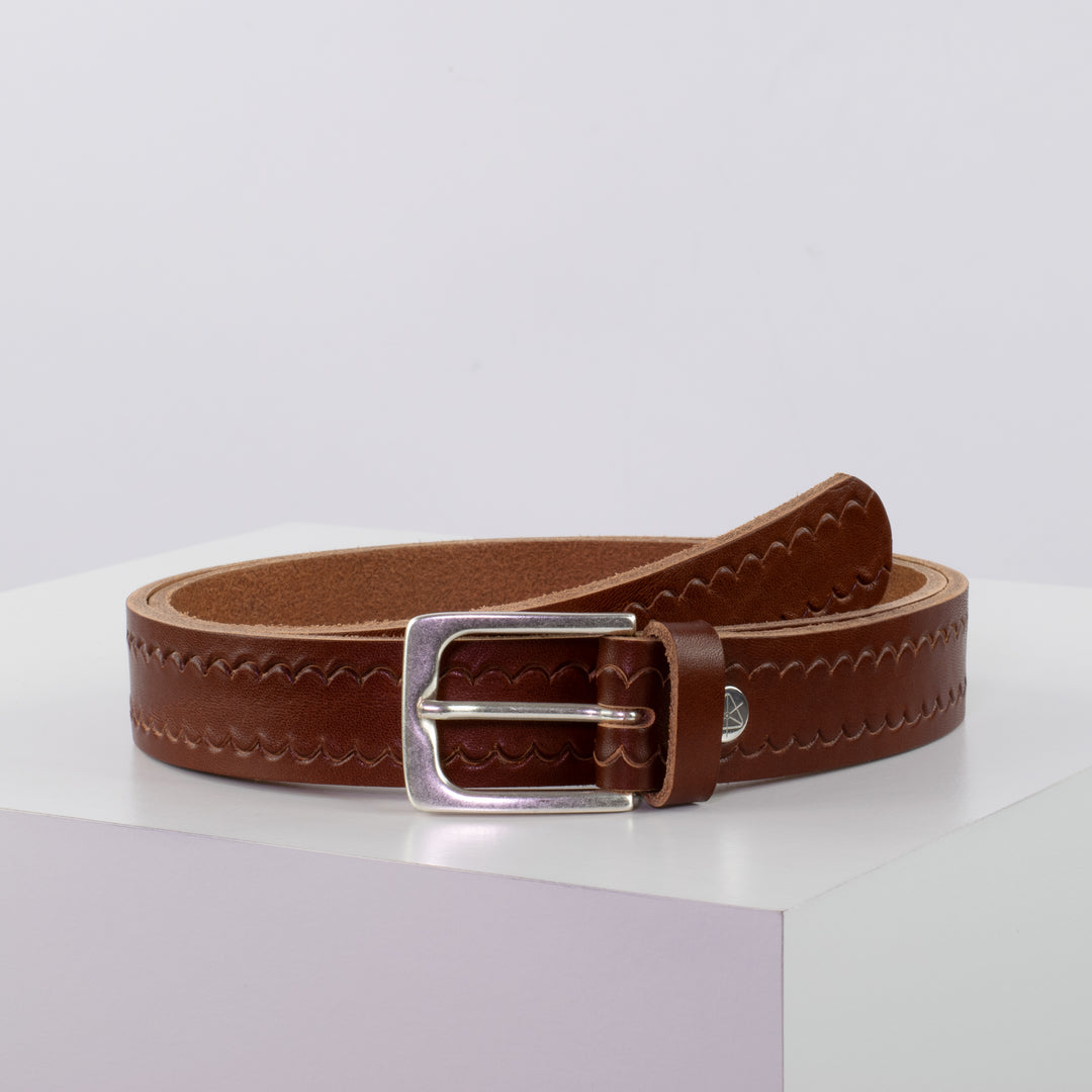 Ledergürtel 3cm mit Schnalle Caracas silber cognac kleine Welle