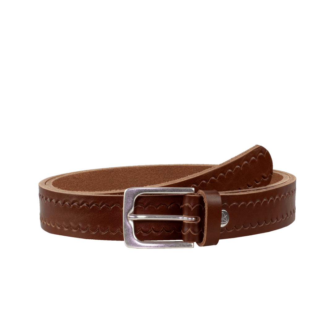 Ledergürtel 3cm mit Schnalle Caracas silber cognac kleine Welle