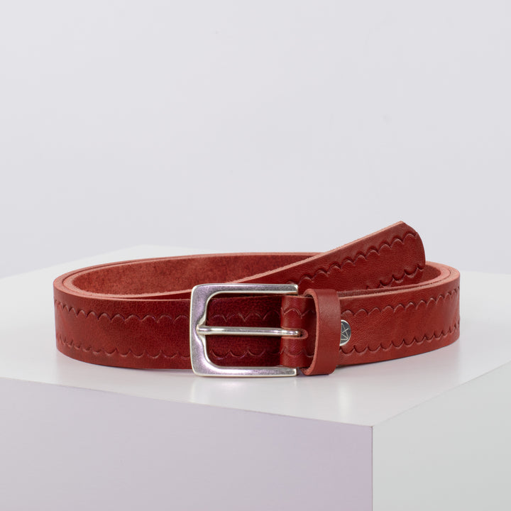 Ledergürtel 3cm mit Schnalle Caracas silber rot kleine Welle