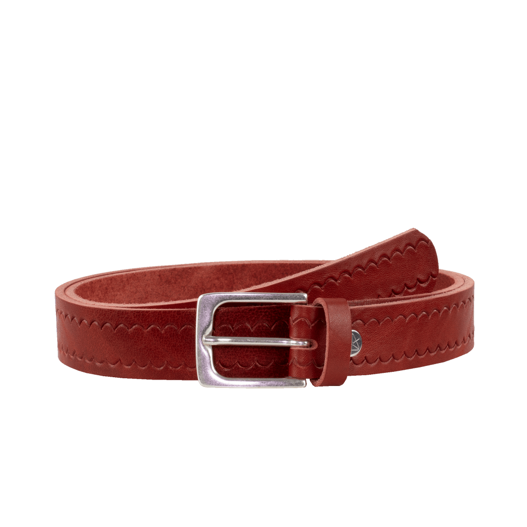 Ledergürtel 3cm mit Schnalle Caracas silber rot kleine Welle
