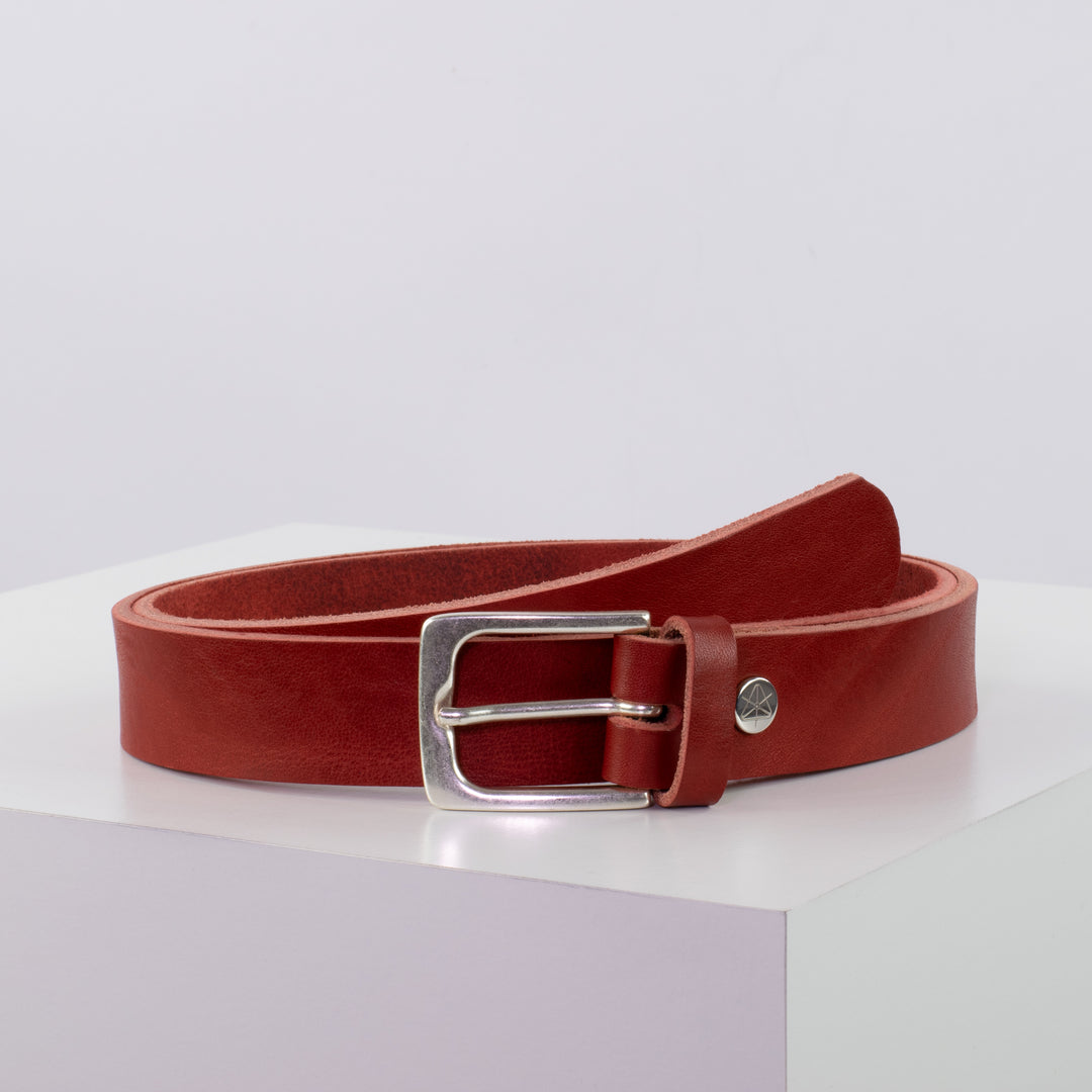 Ledergürtel 3cm mit Schnalle Caracas silber rot ohne Muster