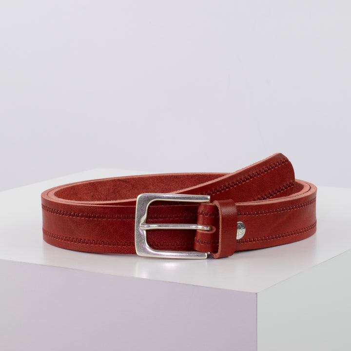 Ledergürtel 3cm mit Schnalle Caracas silber rot Reißverschluss