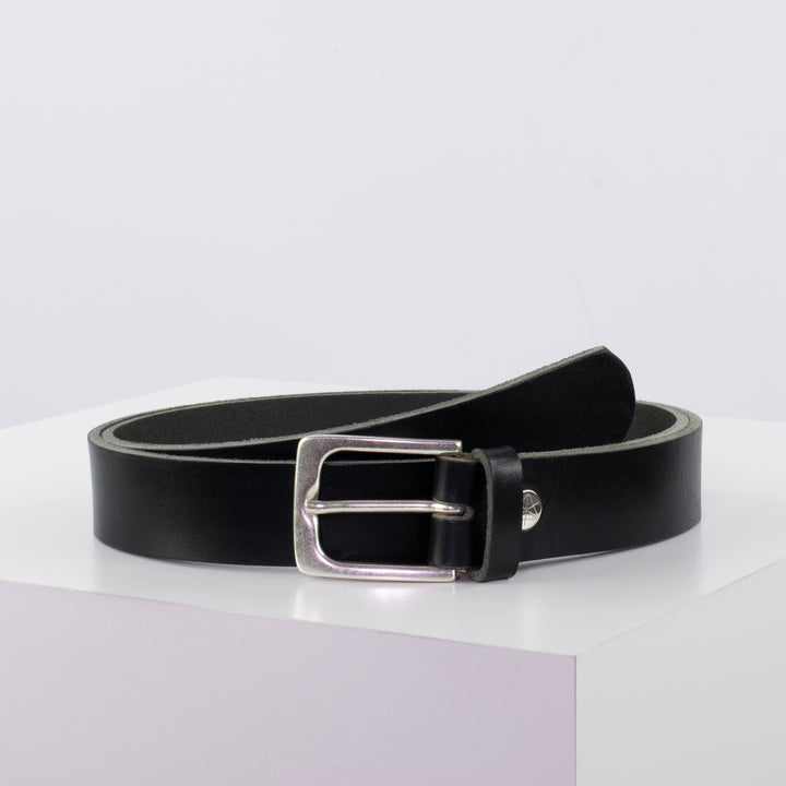 Ledergürtel 3cm mit Schnalle Caracas silber schwarz ohne Muster
