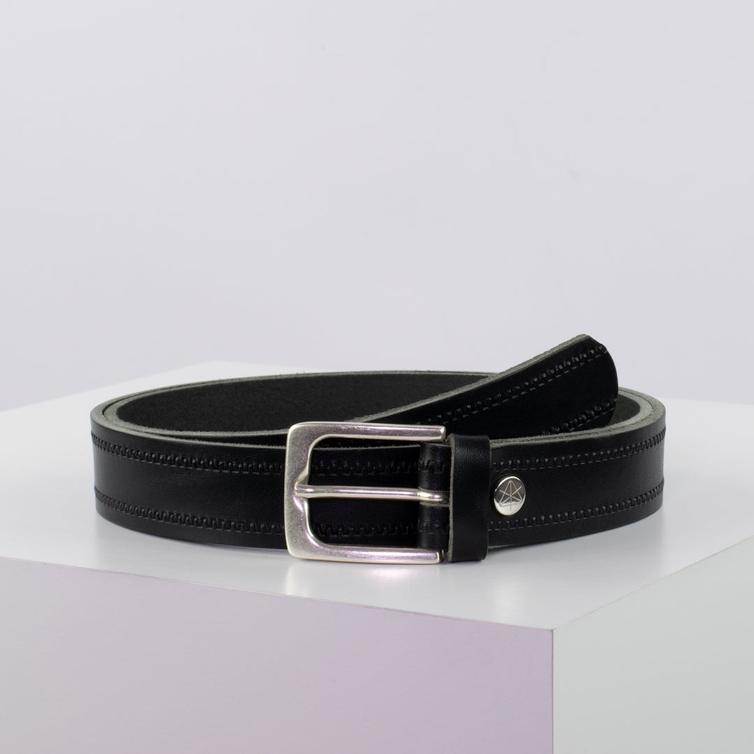 Ledergürtel 3cm mit Schnalle Caracas silber schwarz Reißverschluss