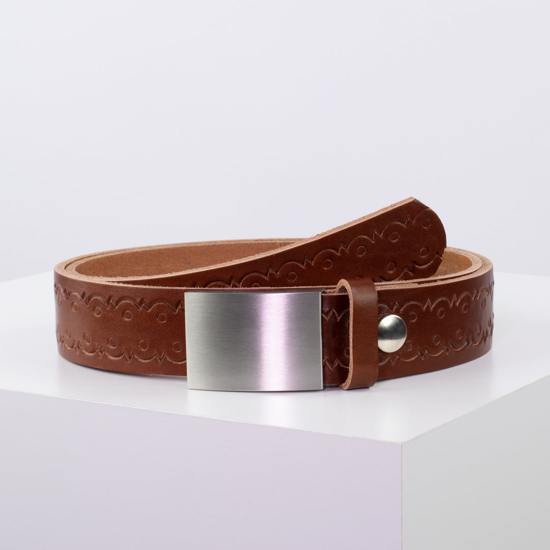 Ledergürtel 3,5cm mit Schnalle London cognac Lochwelle