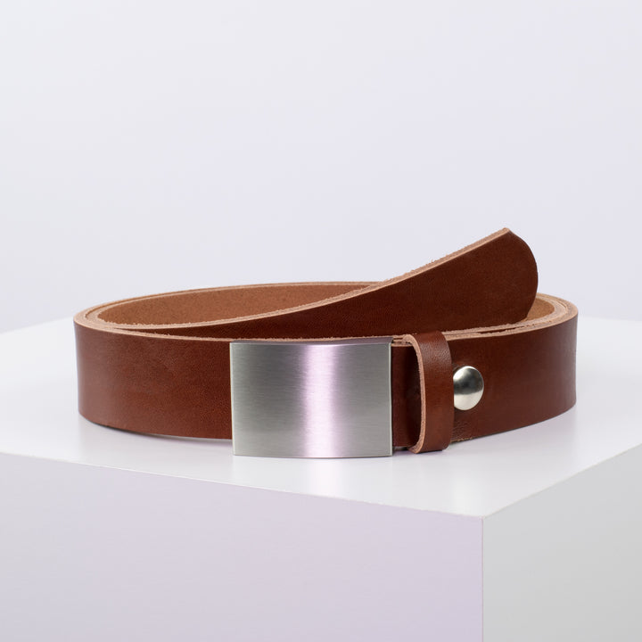 Ledergürtel 3,5cm mit Schnalle London cognac ohne Muster
