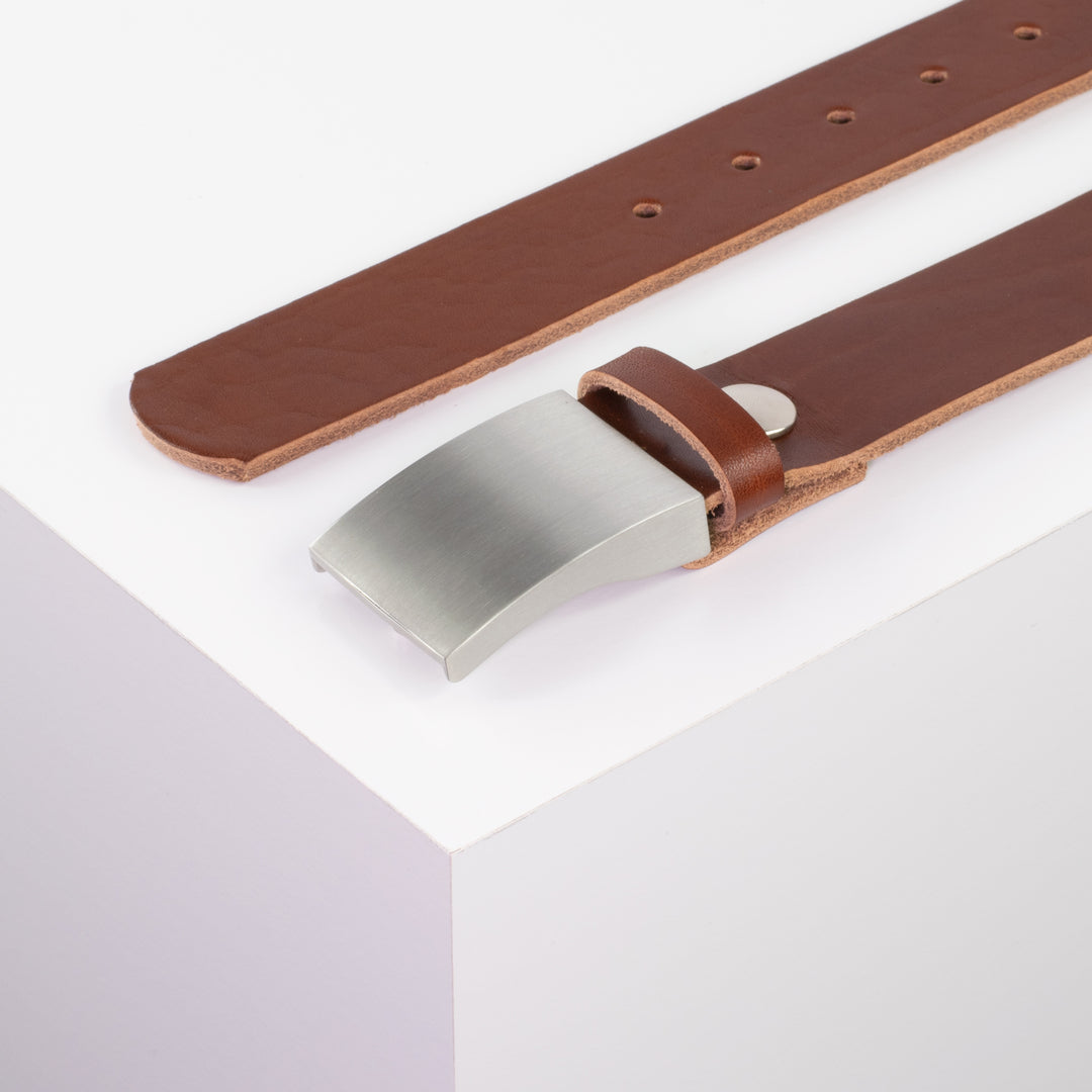 Ledergürtel 3,5cm mit Schnalle London cognac ohne Muster