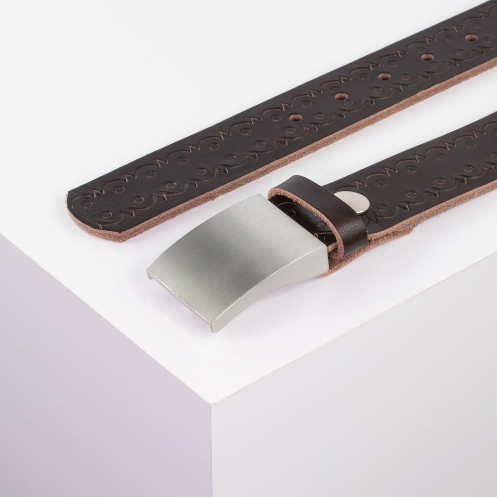 Ledergürtel 3,5cm mit Schnalle London dunkelbraun Lochwelle
