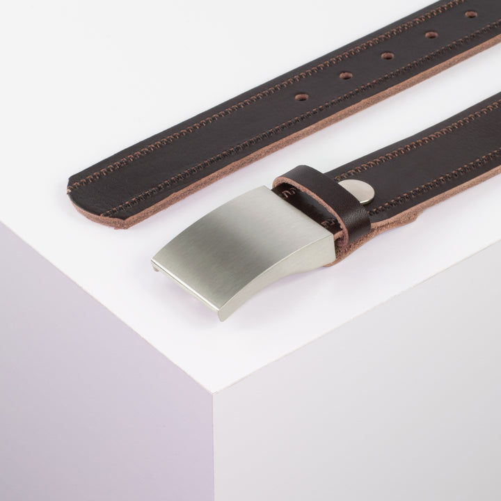 Ledergürtel 3,5cm mit Schnalle London dunkelbraun Reißverschluss