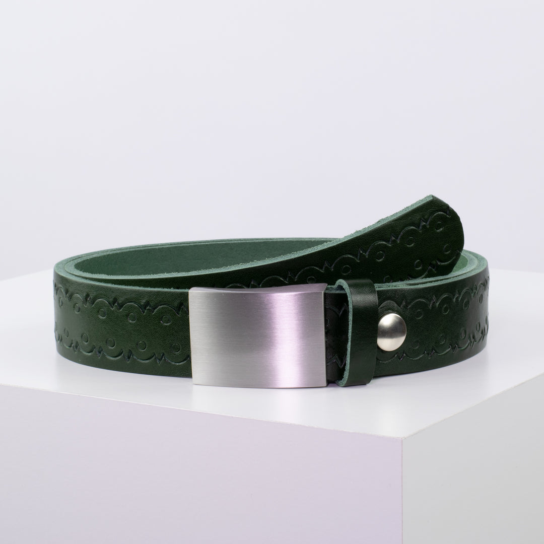Ledergürtel 3,5cm mit Schnalle London grün Lochwelle
