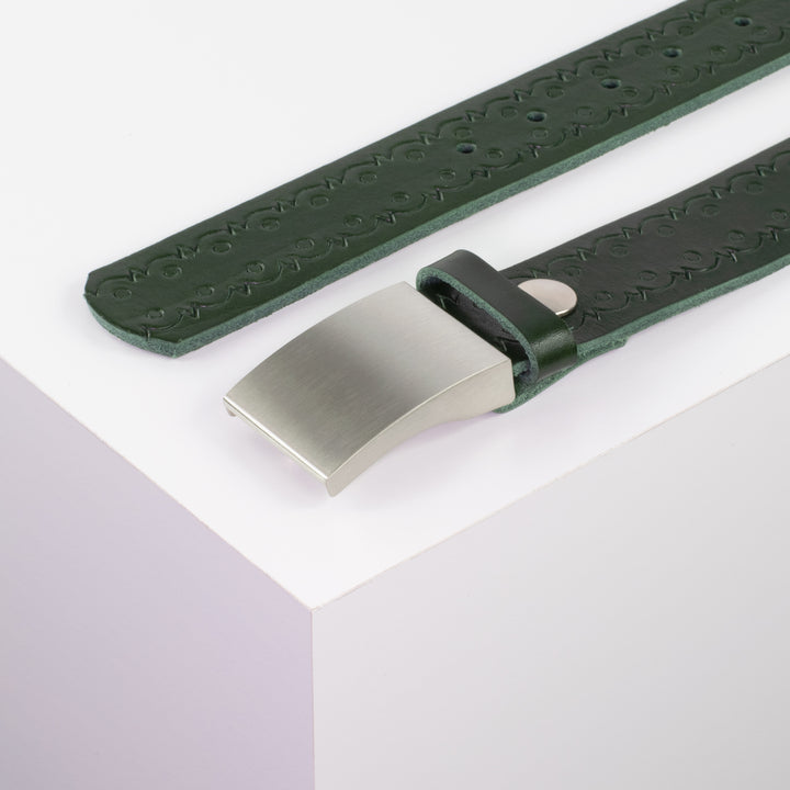 Ledergürtel 3,5cm mit Schnalle London grün Lochwelle