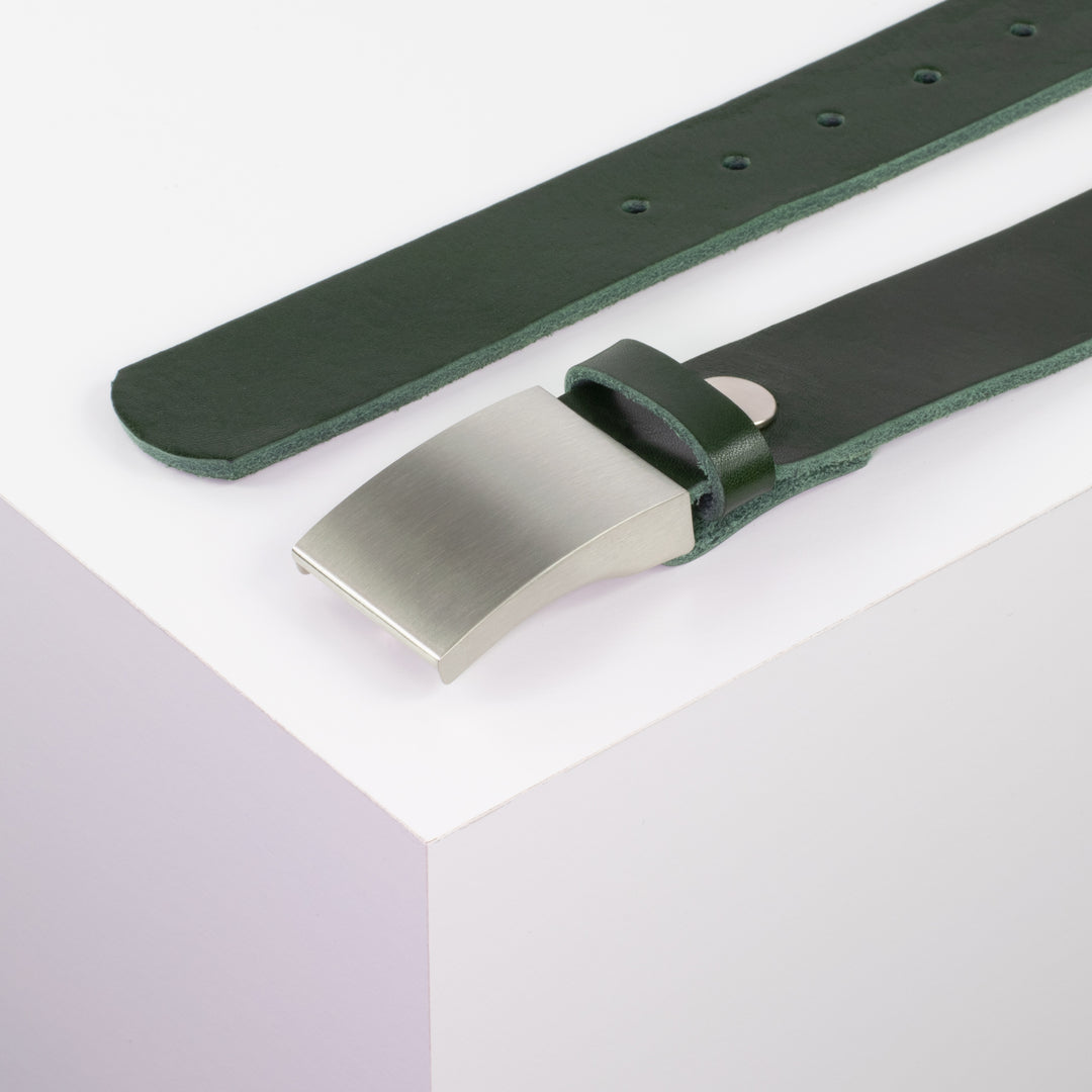 Ledergürtel 3,5cm mit Schnalle London grün ohne Muster