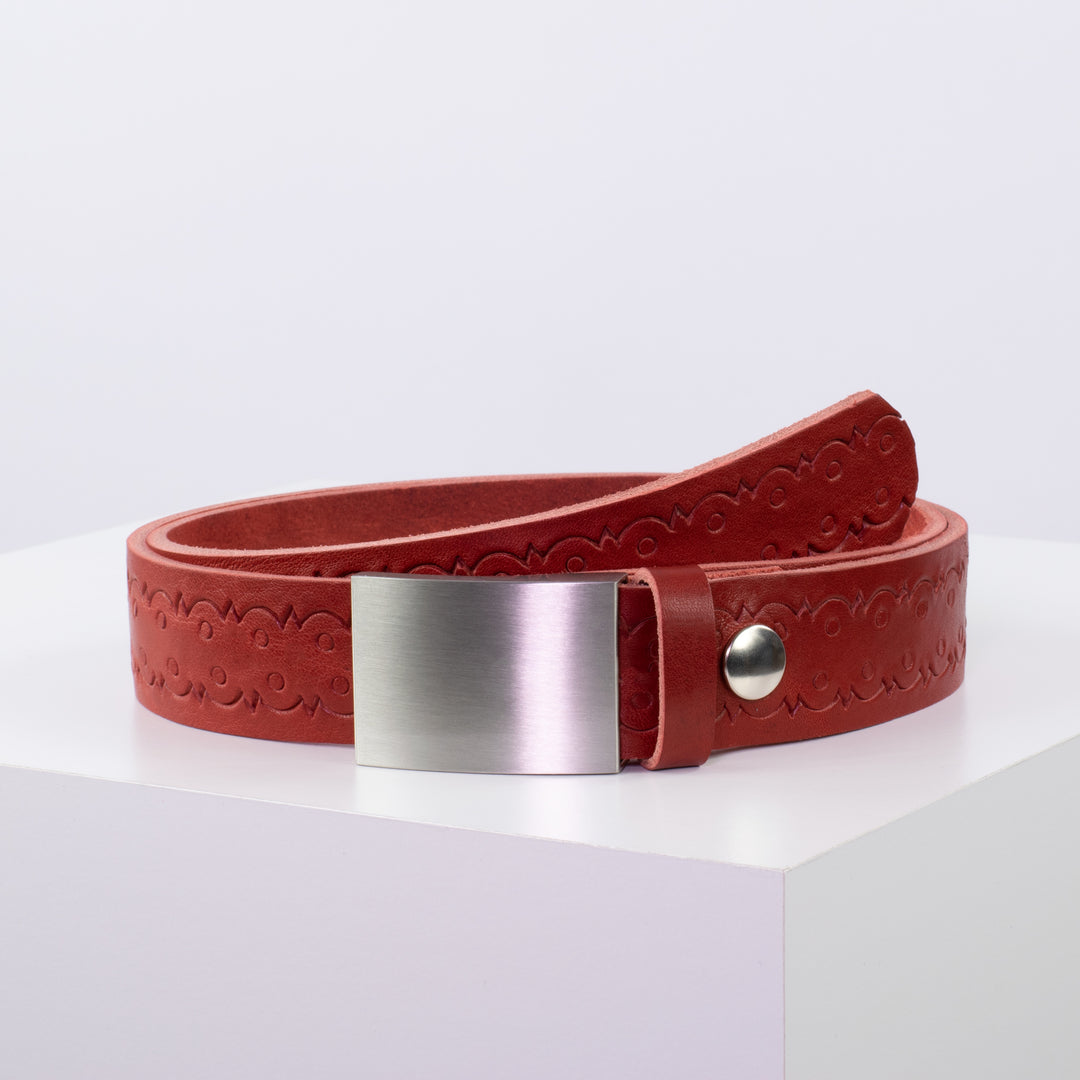 Ledergürtel 3,5cm mit Schnalle London rot Lochwelle