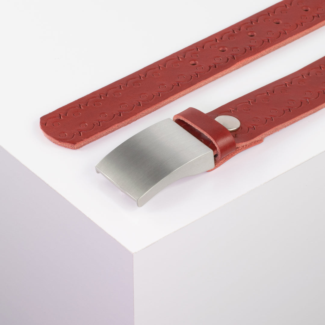 Ledergürtel 3,5cm mit Schnalle London rot Lochwelle