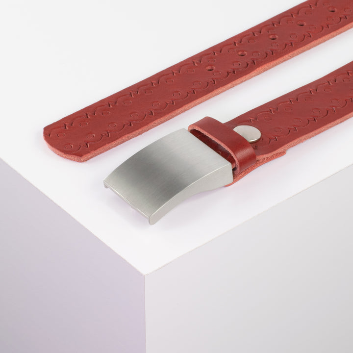 Ledergürtel 3,5cm mit Schnalle London rot Lochwelle