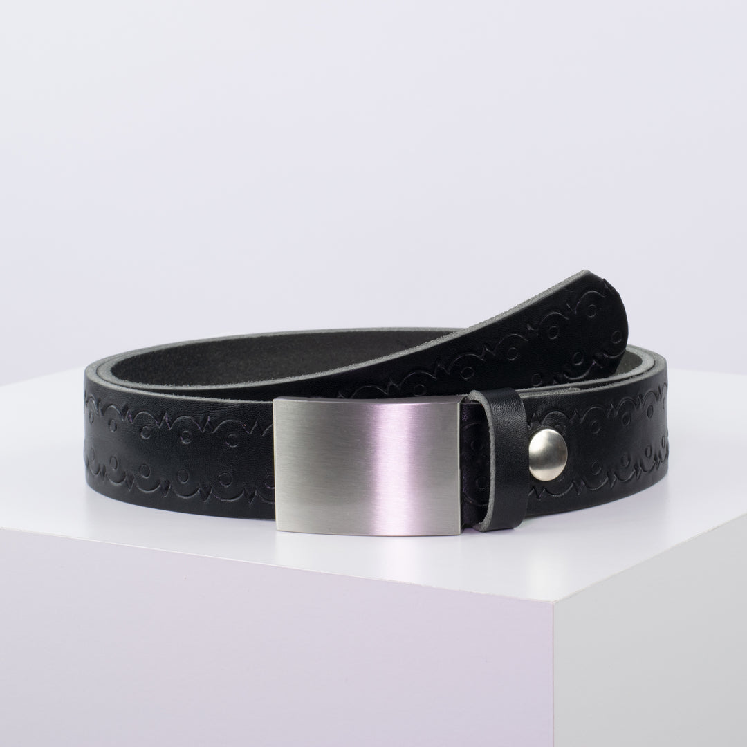 Ledergürtel 3,5cm mit Schnalle London schwarz Lochwelle