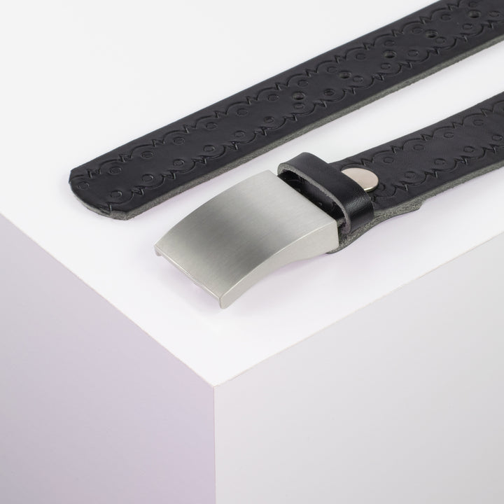 Ledergürtel 3,5cm mit Schnalle London schwarz Lochwelle