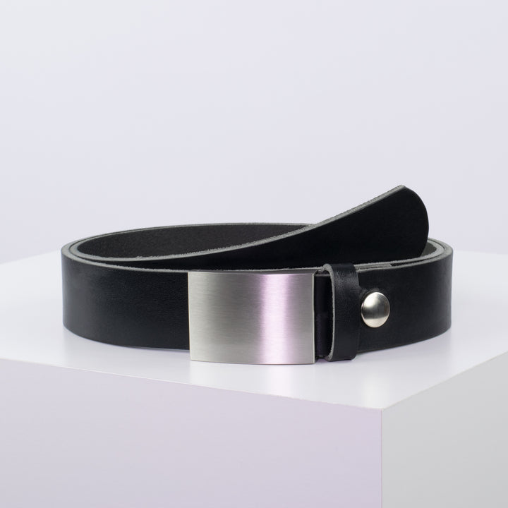 Ledergürtel 3,5cm mit Schnalle London schwarz ohne Muster