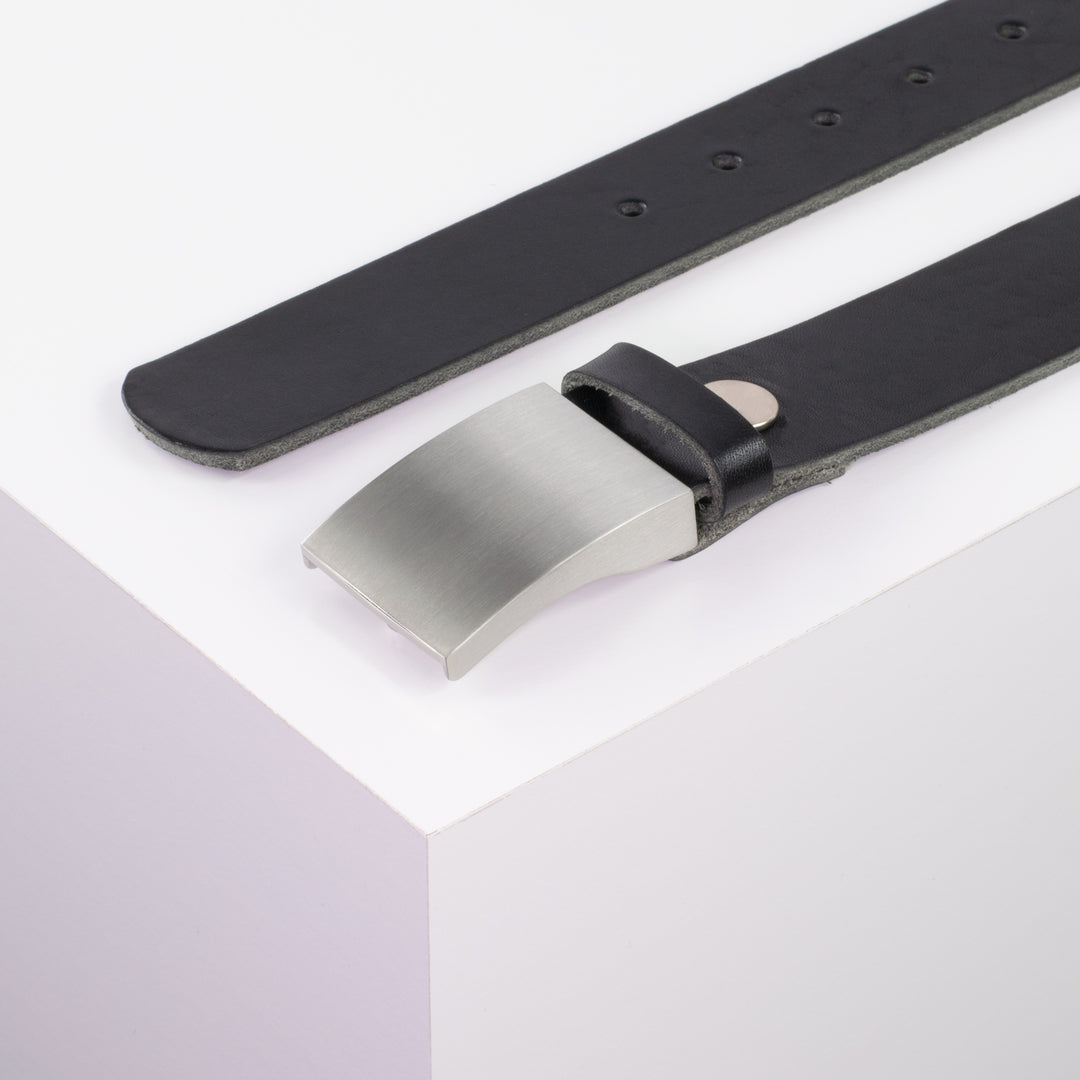 Ledergürtel 3,5cm mit Schnalle London schwarz ohne Muster
