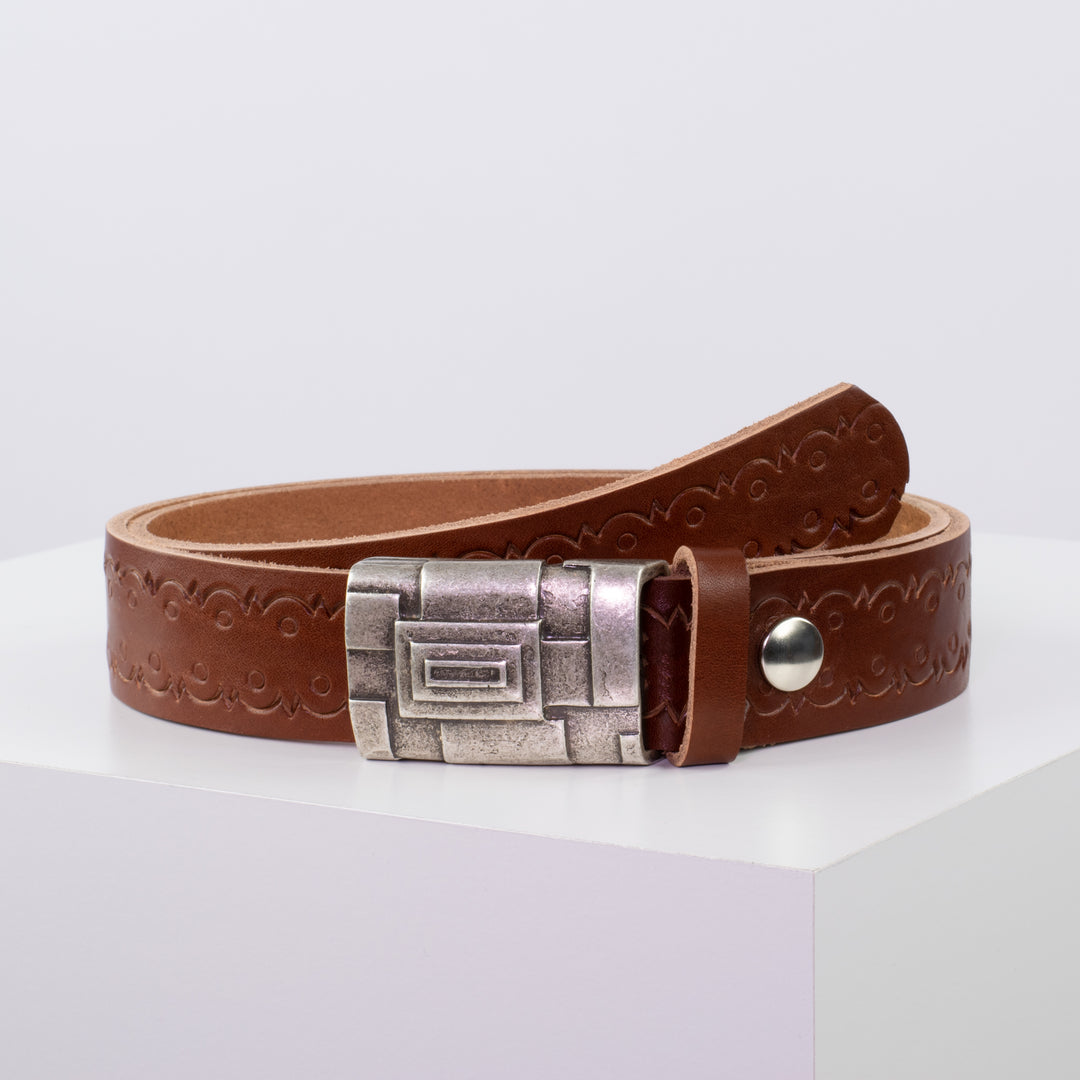 Ledergürtel 3,5cm mit Schnalle Athen silber cognac Lochwelle