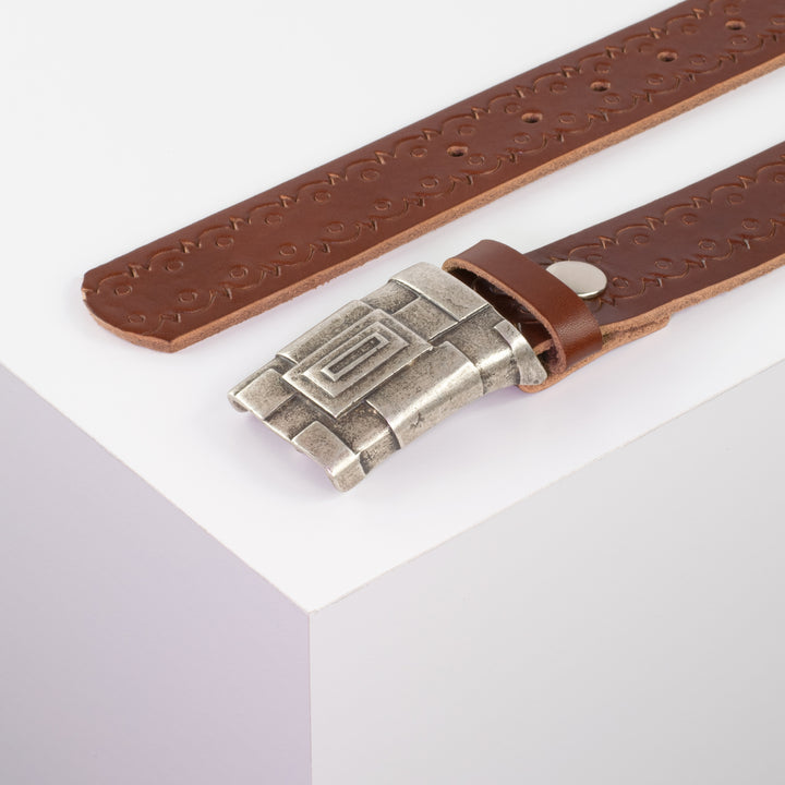 Ledergürtel 3,5cm mit Schnalle Athen silber cognac Lochwelle