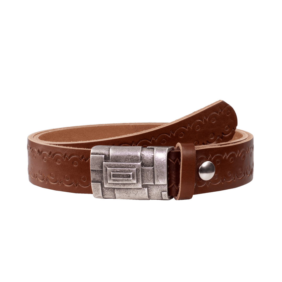Ledergürtel 3,5cm mit Schnalle Athen silber cognac Lochwelle