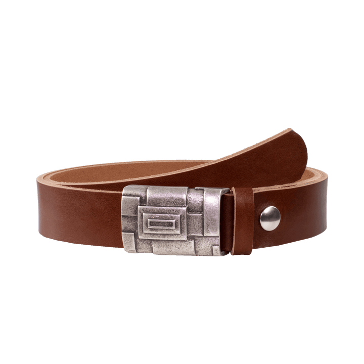 Ledergürtel 3,5cm mit Schnalle Athen silber cognac ohne Muster