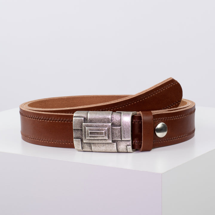 Ledergürtel 3,5cm mit Schnalle Athen silber cognac Reißverschluss