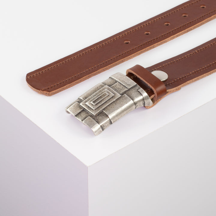 Ledergürtel 3,5cm mit Schnalle Athen silber cognac Reißverschluss