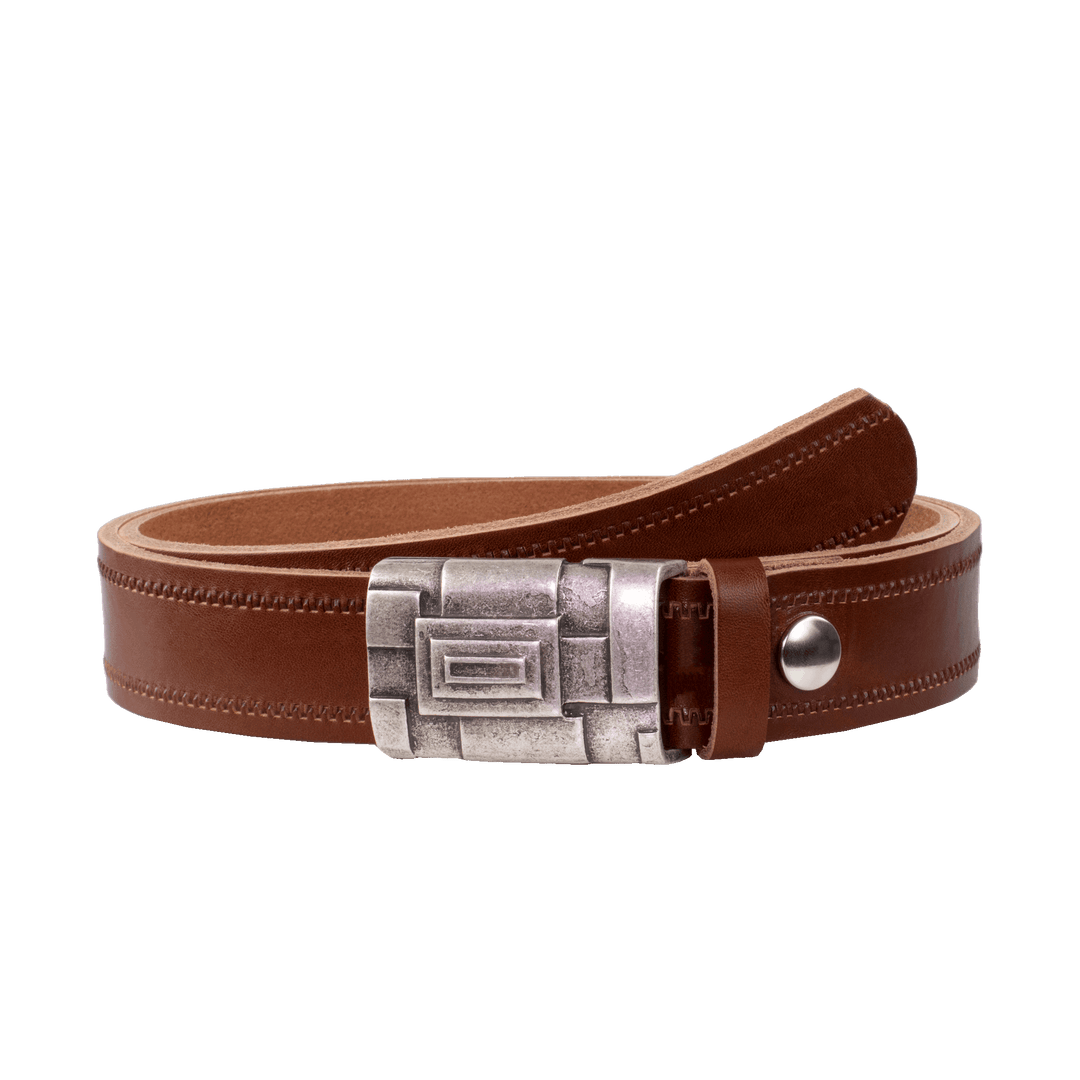 Ledergürtel 3,5cm mit Schnalle Athen silber cognac Reißverschluss