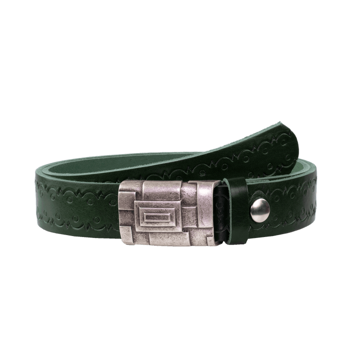 Ledergürtel 3,5cm mit Schnalle Athen silber grün Lochwelle
