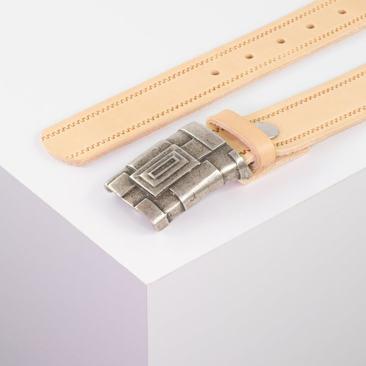 Ledergürtel 3,5cm mit Schnalle Athen silber natur Reißverschluss