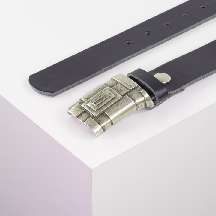 Ledergürtel 3,5cm mit Schnalle Athen silber navi ohne Muster