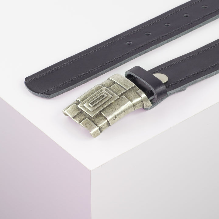 Ledergürtel 3,5cm mit Schnalle Athen silber navi Reißverschluss