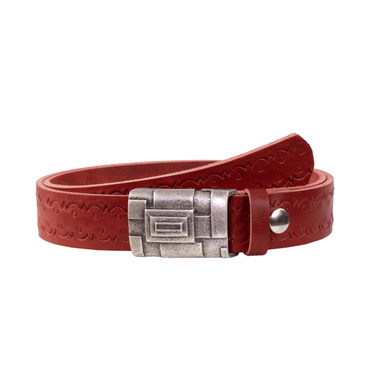 Ledergürtel 3,5cm mit Schnalle Athen silber rot Lochwelle