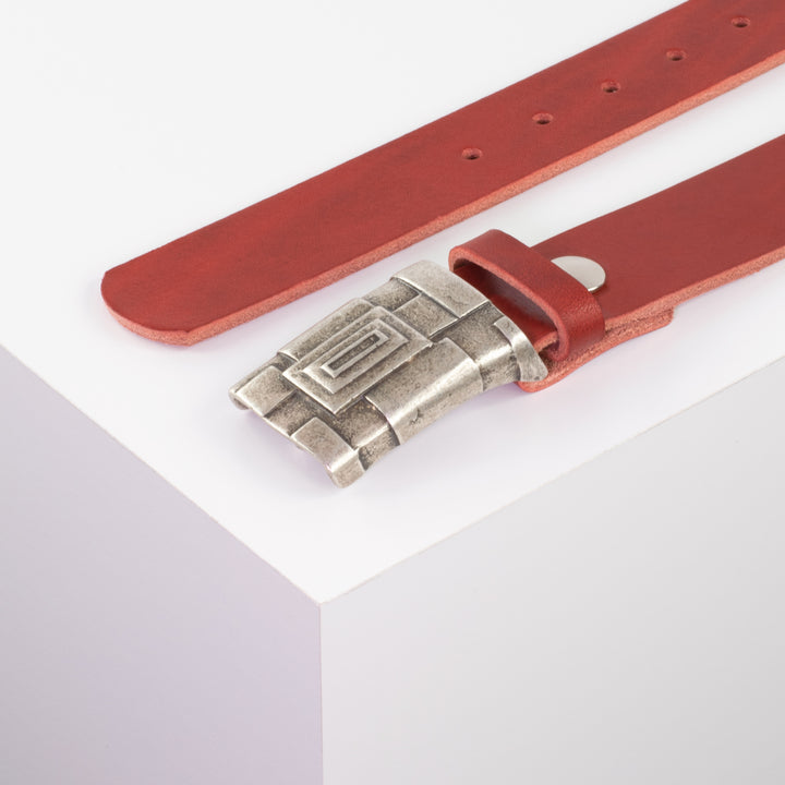 Ledergürtel 3,5cm mit Schnalle Athen silber rot ohne Muster