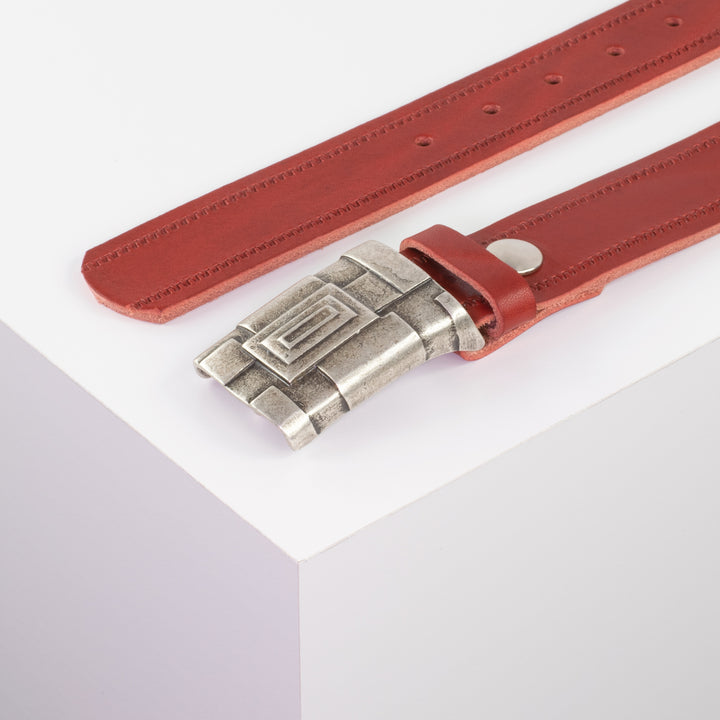 Ledergürtel 3,5cm mit Schnalle Athen silber rot Reißverschluss
