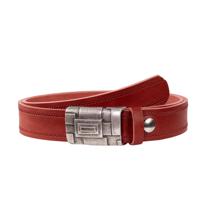 Ledergürtel 3,5cm mit Schnalle Athen silber rot Reißverschluss