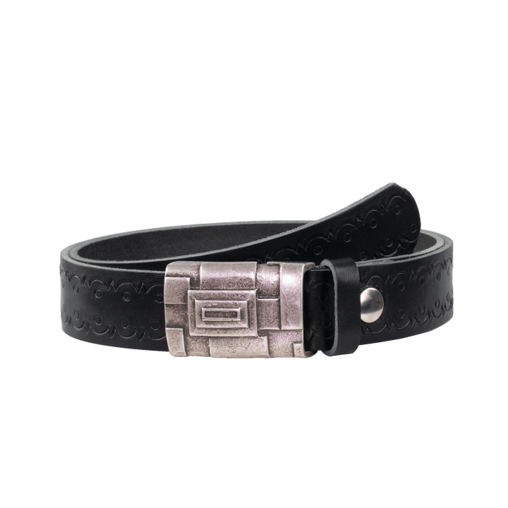 Ledergürtel 3,5cm mit Schnalle Athen silber schwarz Lochwelle